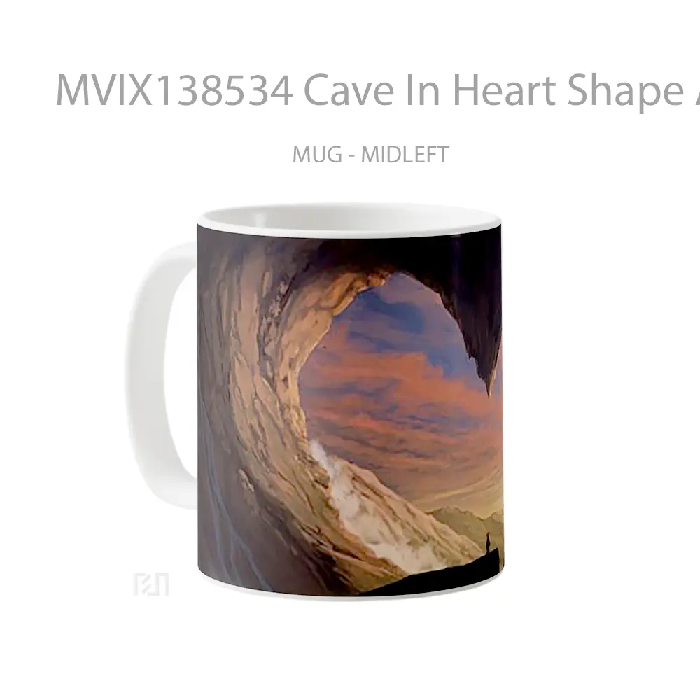 Mug Cave In Heart Shape Artwork Gelas Pemandangan Alam - All-side / Desain