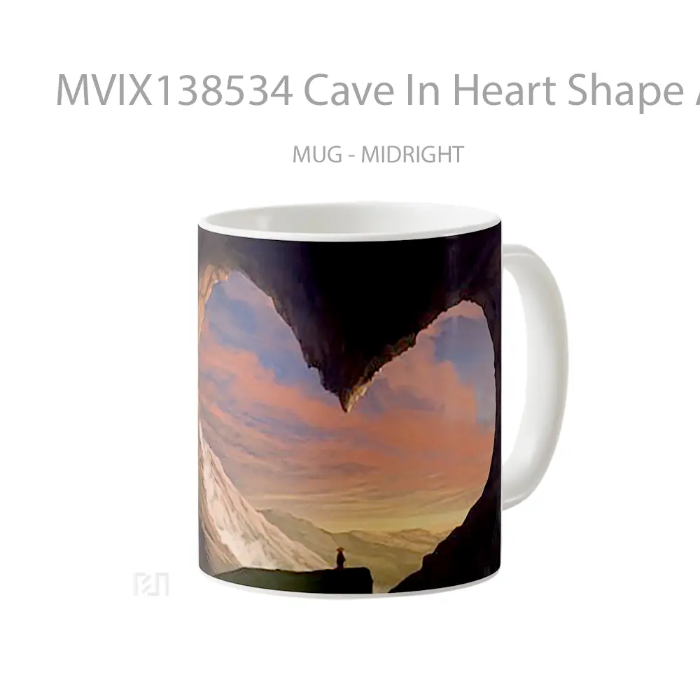 Mug Cave In Heart Shape Artwork Gelas Pemandangan Alam - All-side / Desain