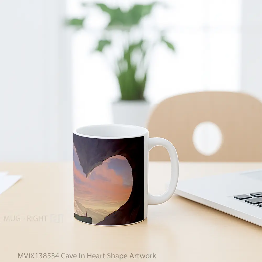 Mug Cave In Heart Shape Artwork Gelas Pemandangan Alam - All-side / Desain