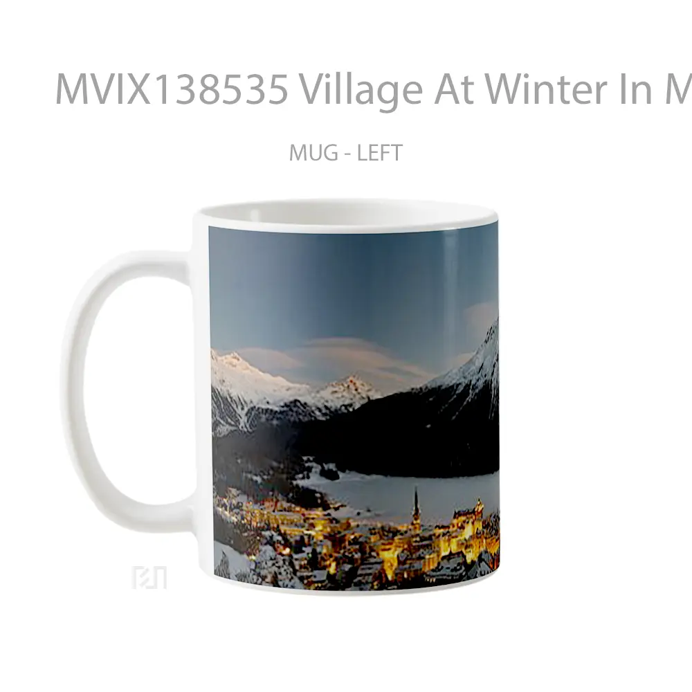 Mug Village At Winter In Mountains Gelas Pemandangan Alam - All-side / Desain
