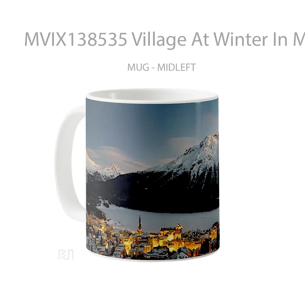 Mug Village At Winter In Mountains Gelas Pemandangan Alam - All-side / Desain