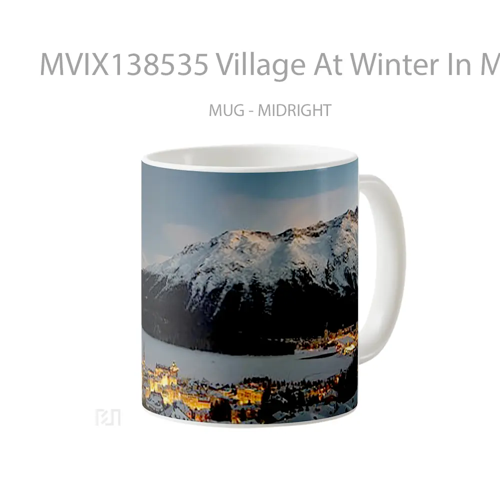 Mug Village At Winter In Mountains Gelas Pemandangan Alam - All-side / Desain
