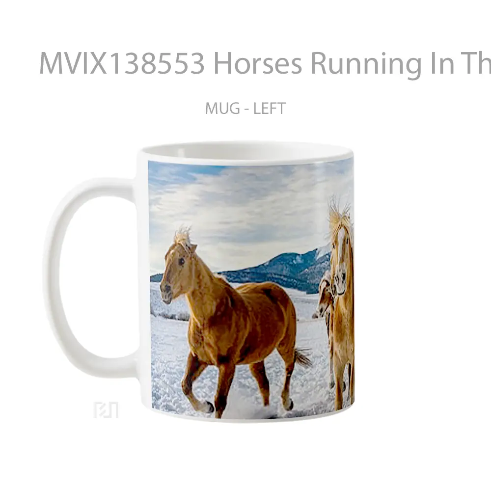 Mug Horses Running In The Snow Gelas Hewan Lucu - All-side / Desain