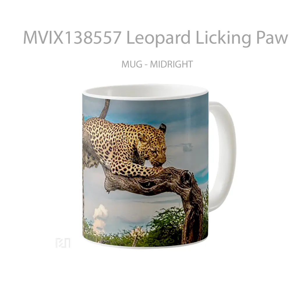 Mug Leopard Licking Paw Gelas Keramik Unik - All-side / Desain