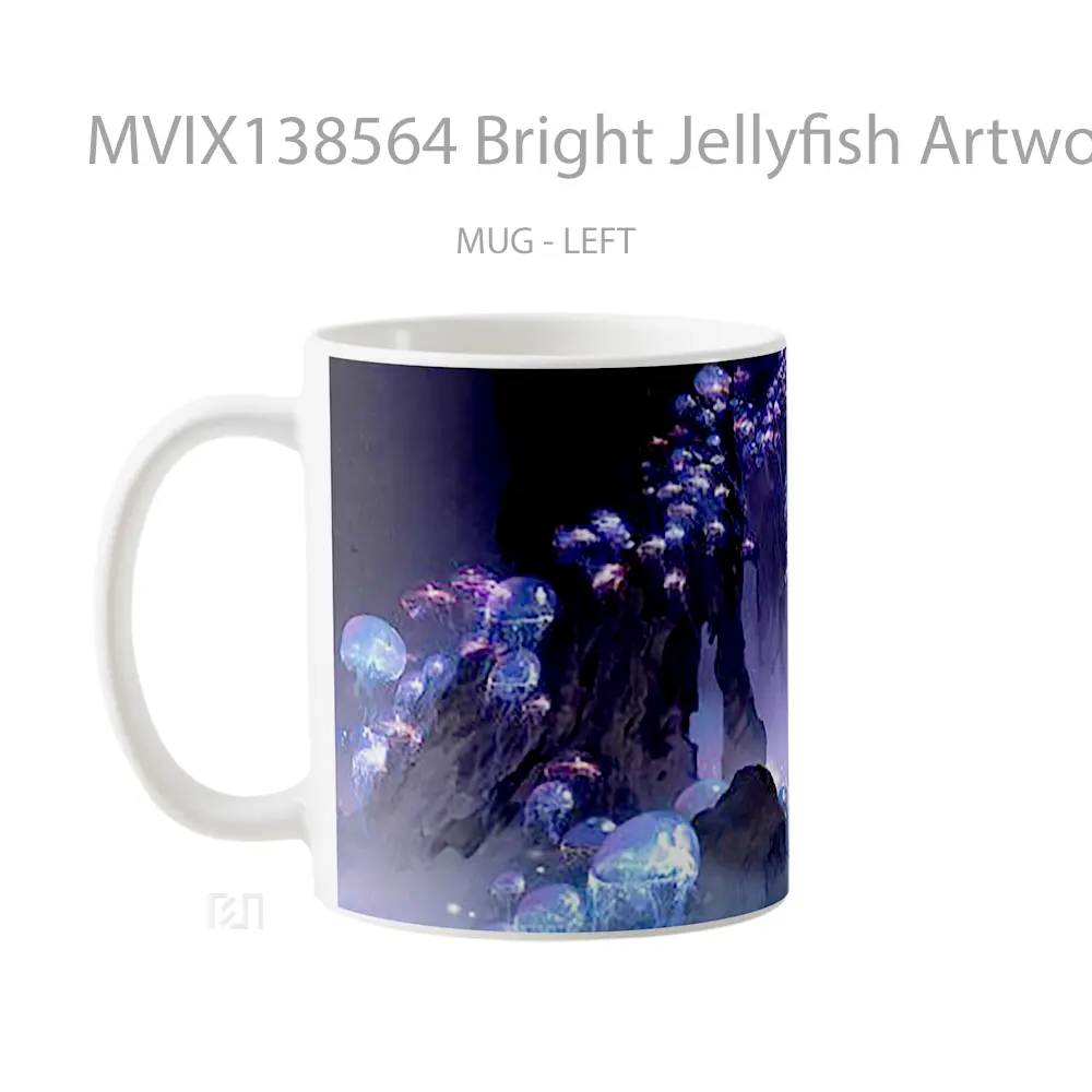 Mug Bright Jellyfish Artwork Gelas Seni Modern - Tampak Kanan