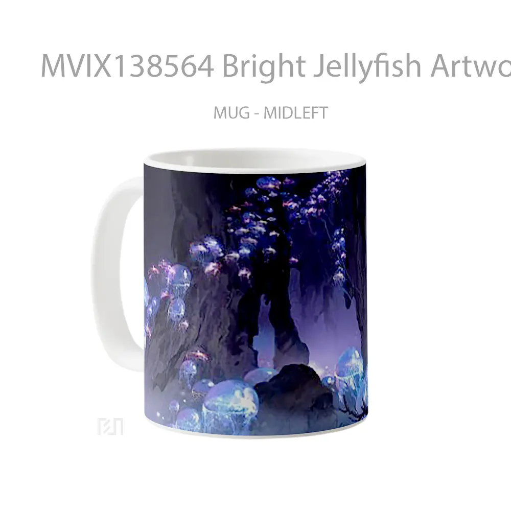 Mug Bright Jellyfish Artwork Gelas Seni Modern - Tampak Kanan