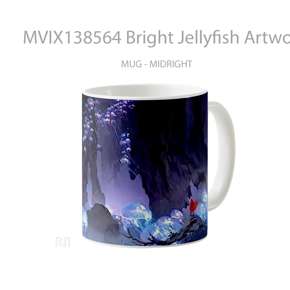 Mug Bright Jellyfish Artwork Gelas Seni Modern - Tampak Kanan