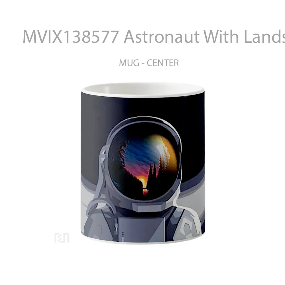 Mug Astronaut With Landscape Reflected In Helmet Gelas Pemandangan Alam