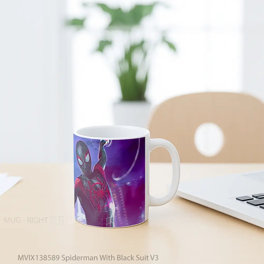 Mug Spiderman With Black Suit V3 Gelas Superhero - All-side / Desain