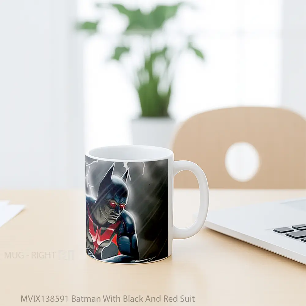 Mug Batman With Black And Red Suit Gelas Superhero - All-side / Desain