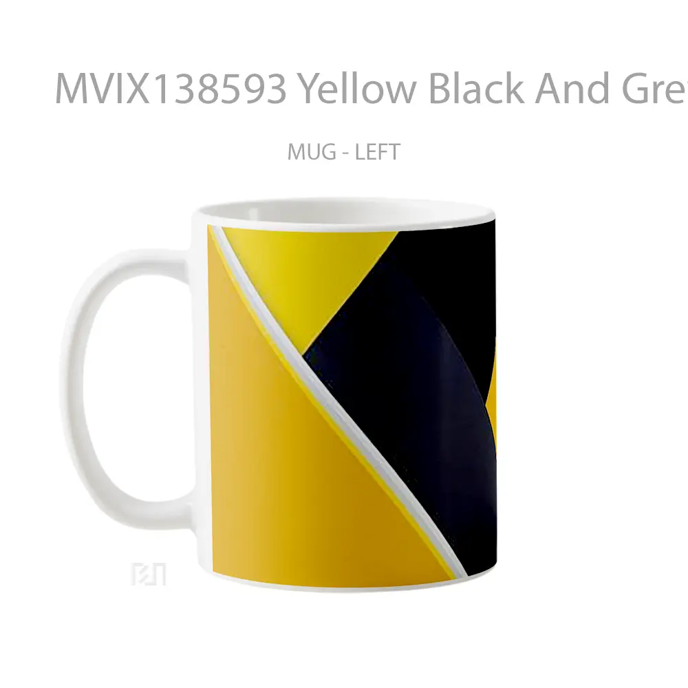 Mug Yellow Black And Grey Design Gelas Seni Modern - All-side / Desain
