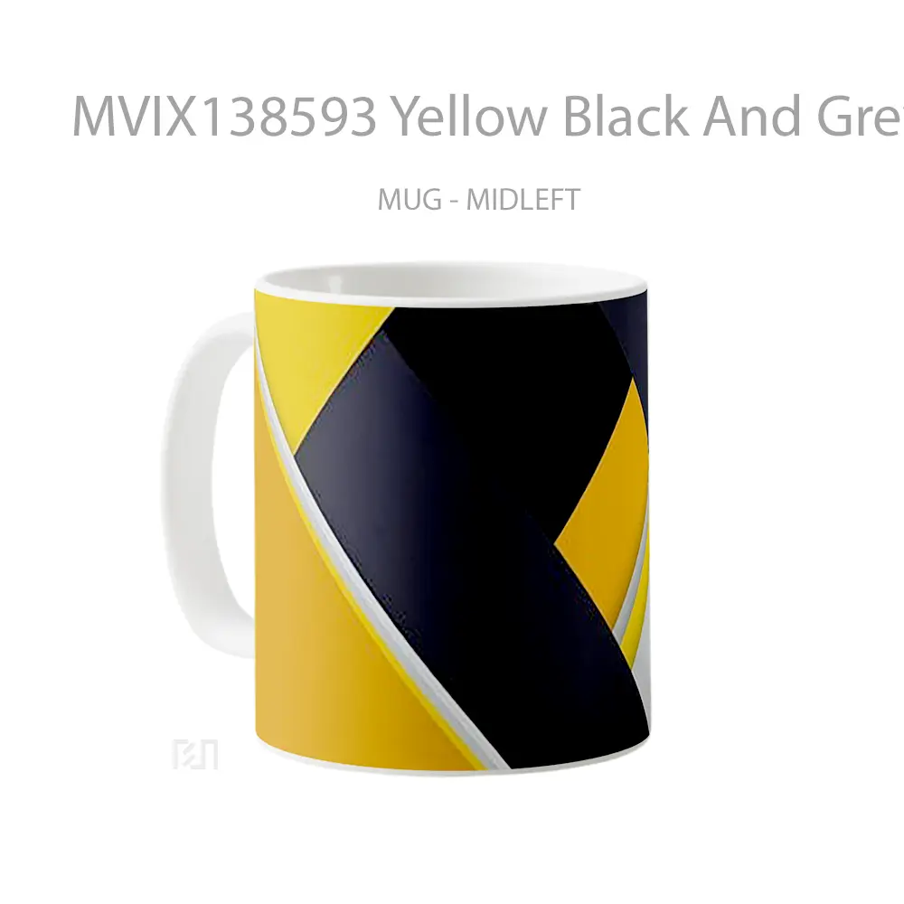 Mug Yellow Black And Grey Design Gelas Seni Modern - All-side / Desain