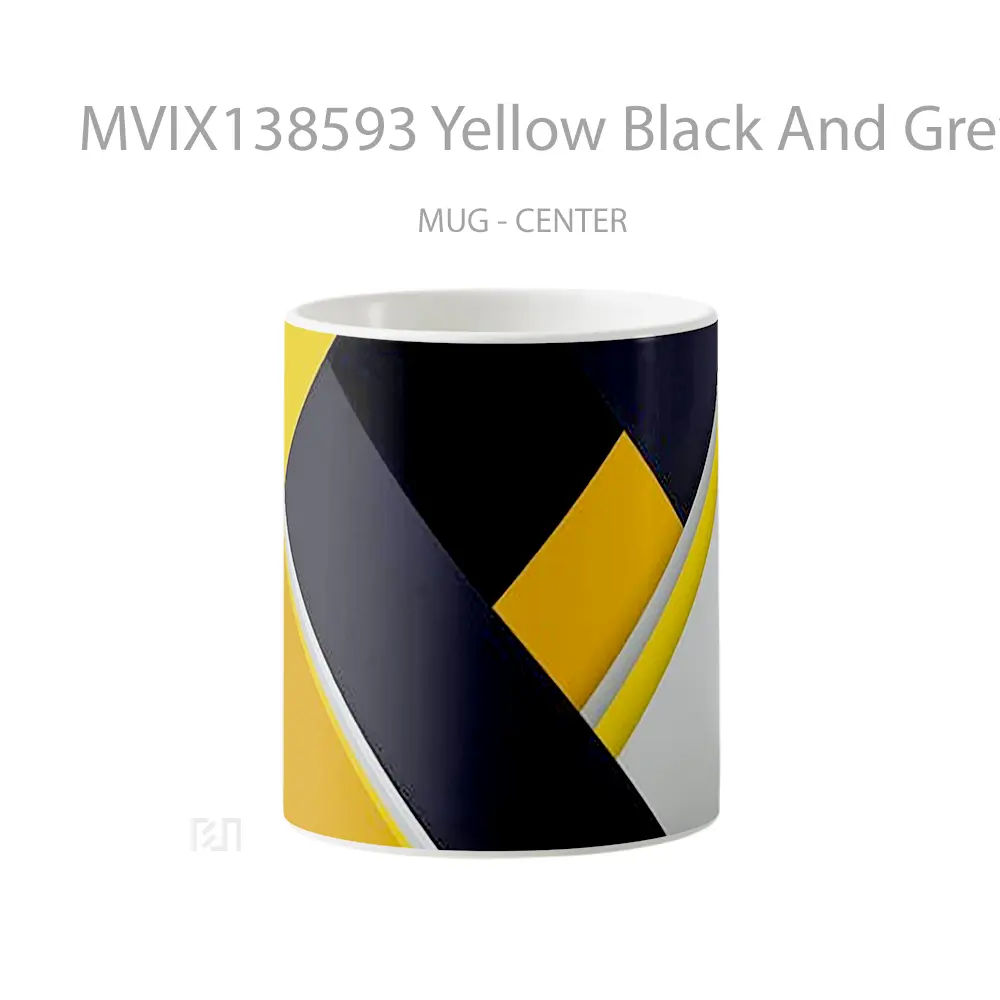 Mug Yellow Black And Grey Design Gelas Seni Modern