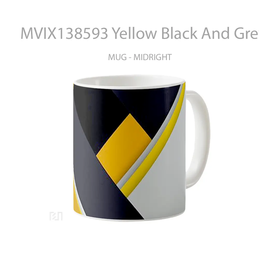 Mug Yellow Black And Grey Design Gelas Seni Modern - All-side / Desain