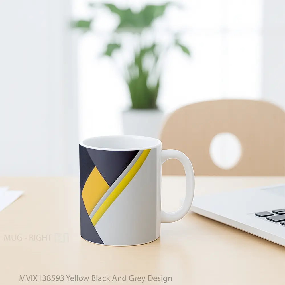 Mug Yellow Black And Grey Design Gelas Seni Modern - All-side / Desain