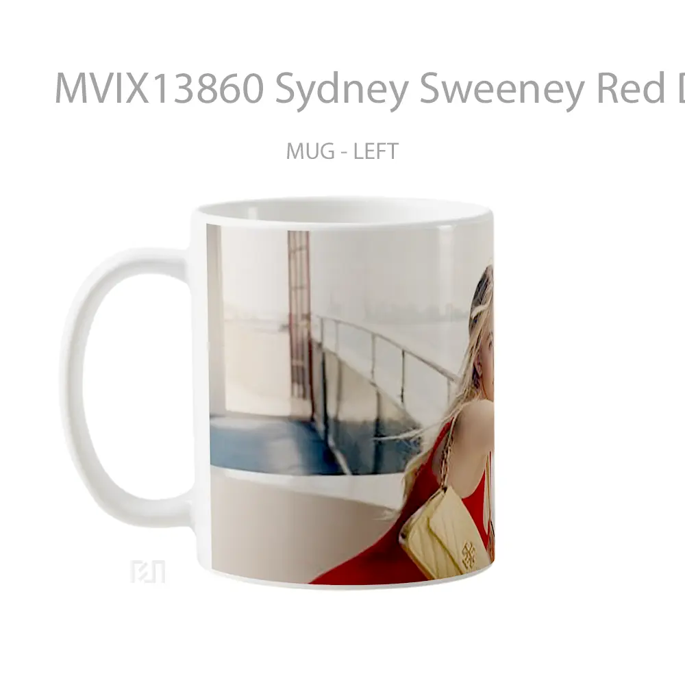 Mug Sydney Sweeney Red Dress Gelas Keramik Unik - All-side / Desain