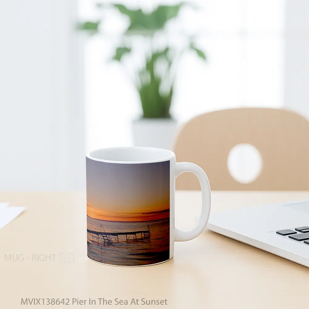 Mug Pier In The Sea At Sunset Gelas Pemandangan Alam - All-side / Desain