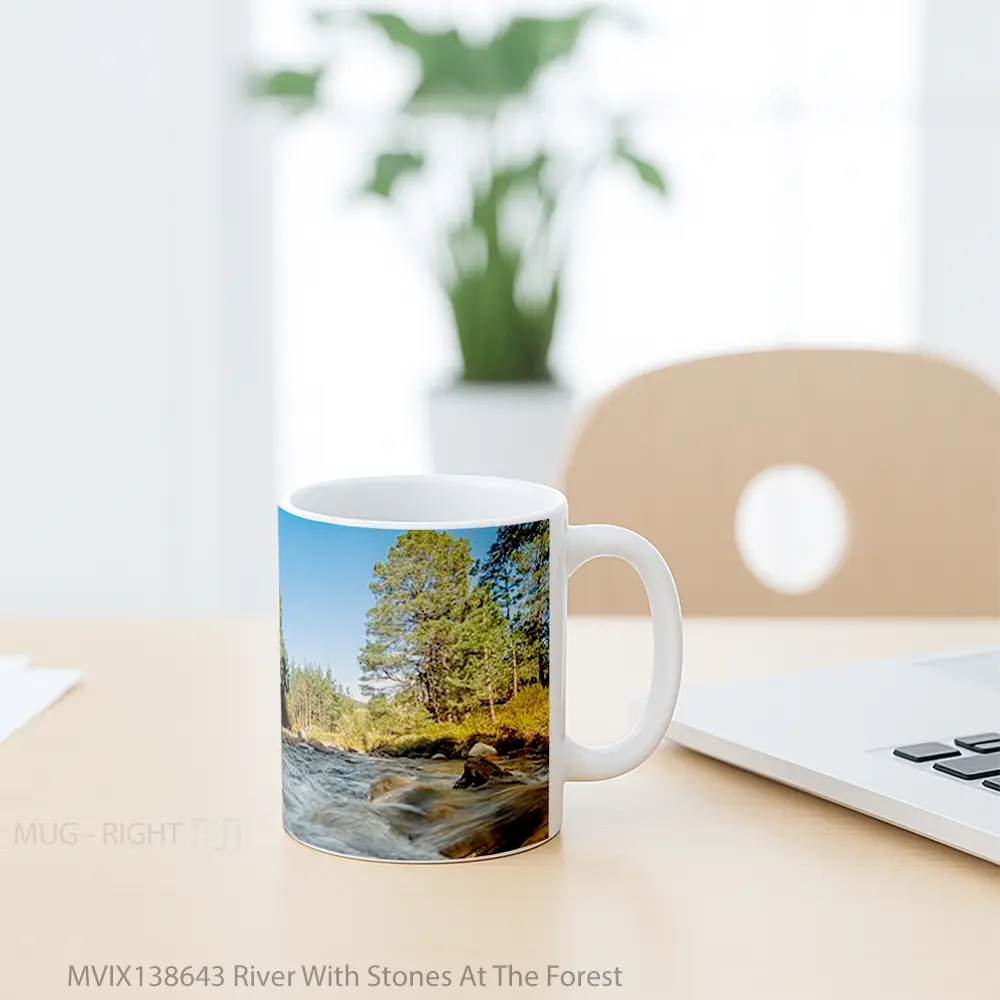 Mug River With Stones At The Forest Gelas Pemandangan Alam - All-side / Desain