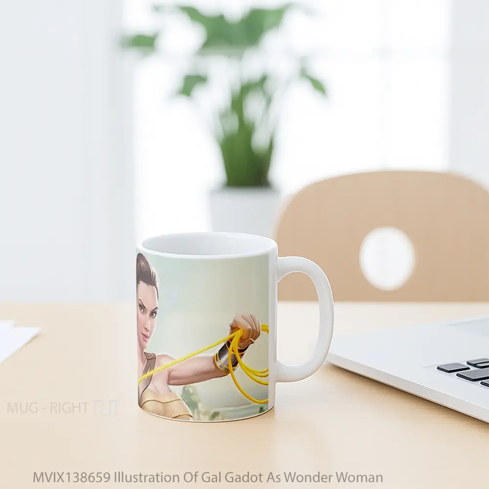 Mug Illustration Of Gal Gadot As Wonder Woman Gelas Superhero - All-side / Desain