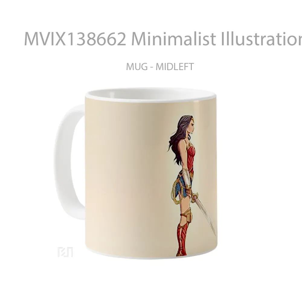 Mug Minimalist Illustration Of Wonder Woman Gelas Superhero - All-side / Desain