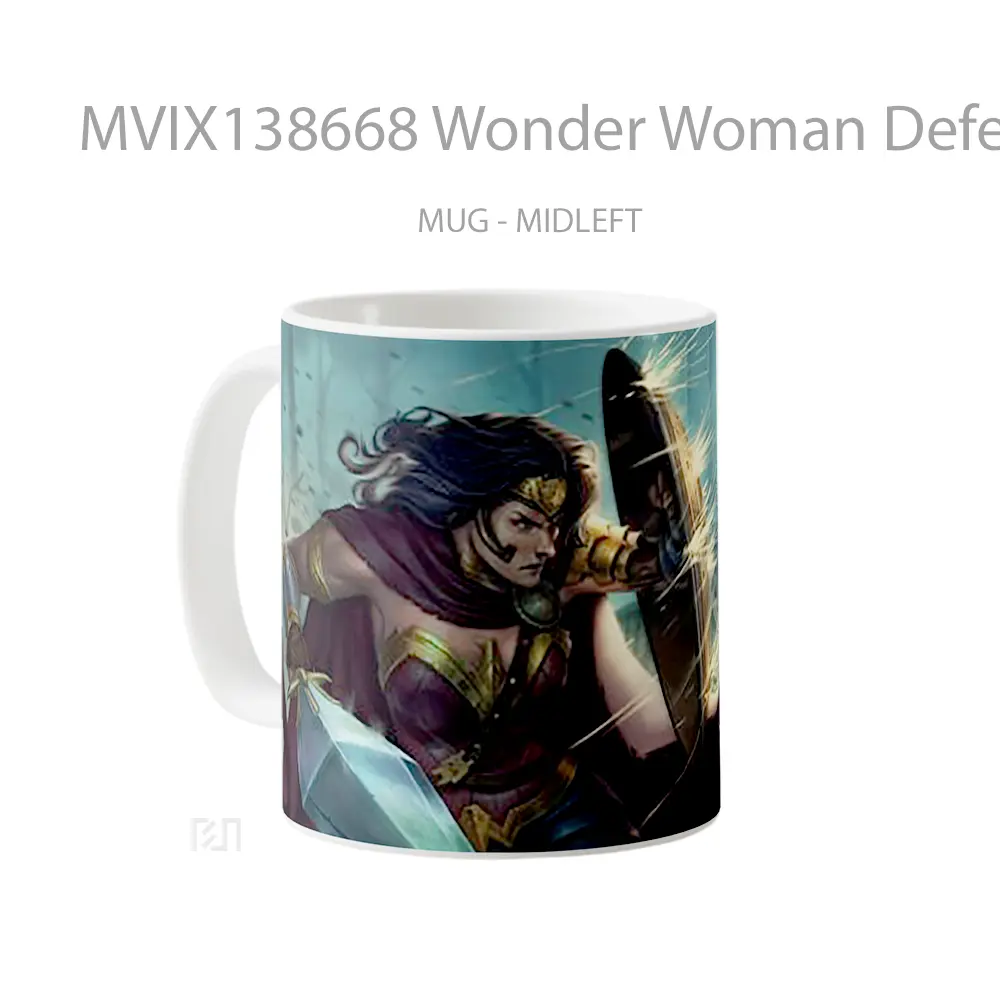 Mug Wonder Woman Defending Herself With Shield Gelas Superhero - All-side / Desain