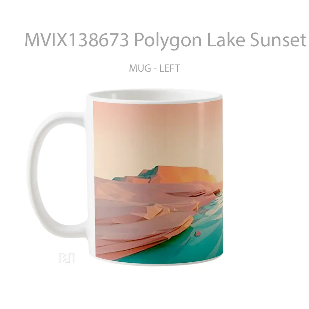 Mug Polygon Lake Sunset Minimalist Gelas Pemandangan Alam - All-side / Desain