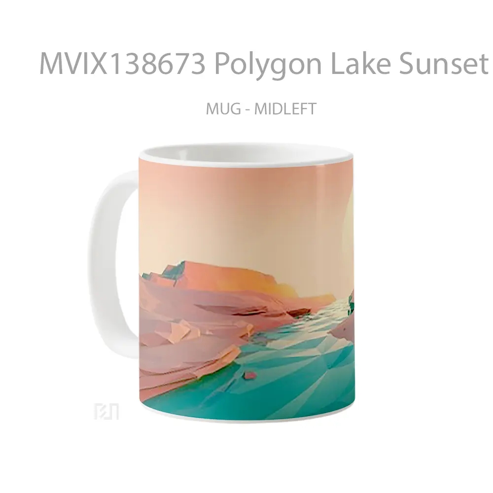 Mug Polygon Lake Sunset Minimalist Gelas Pemandangan Alam - All-side / Desain