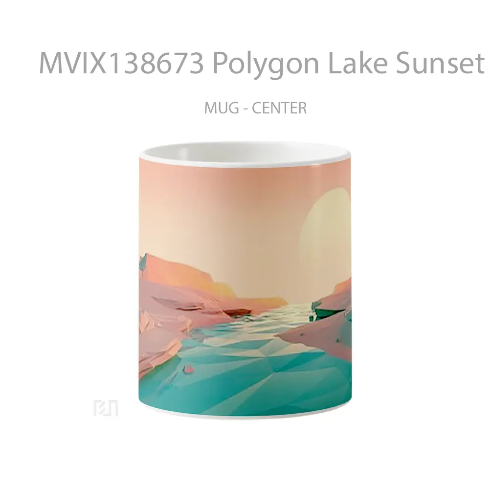 Mug Polygon Lake Sunset Minimalist Gelas Pemandangan Alam