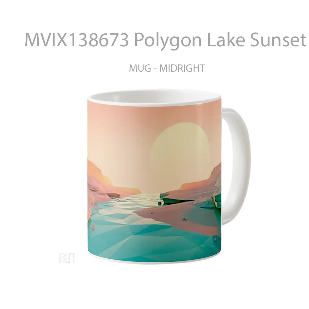 Mug Polygon Lake Sunset Minimalist Gelas Pemandangan Alam - All-side / Desain