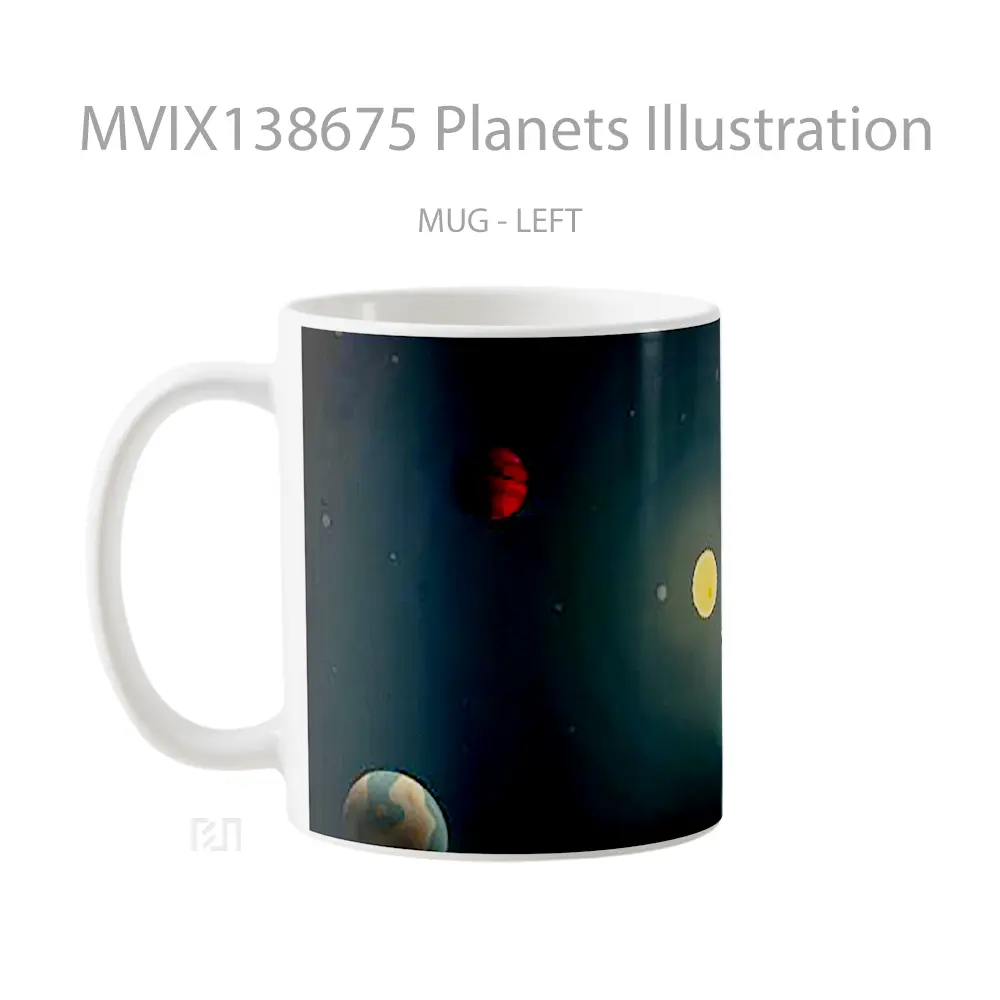 Mug Planets Illustration Gelas Seni Modern - All-side / Desain