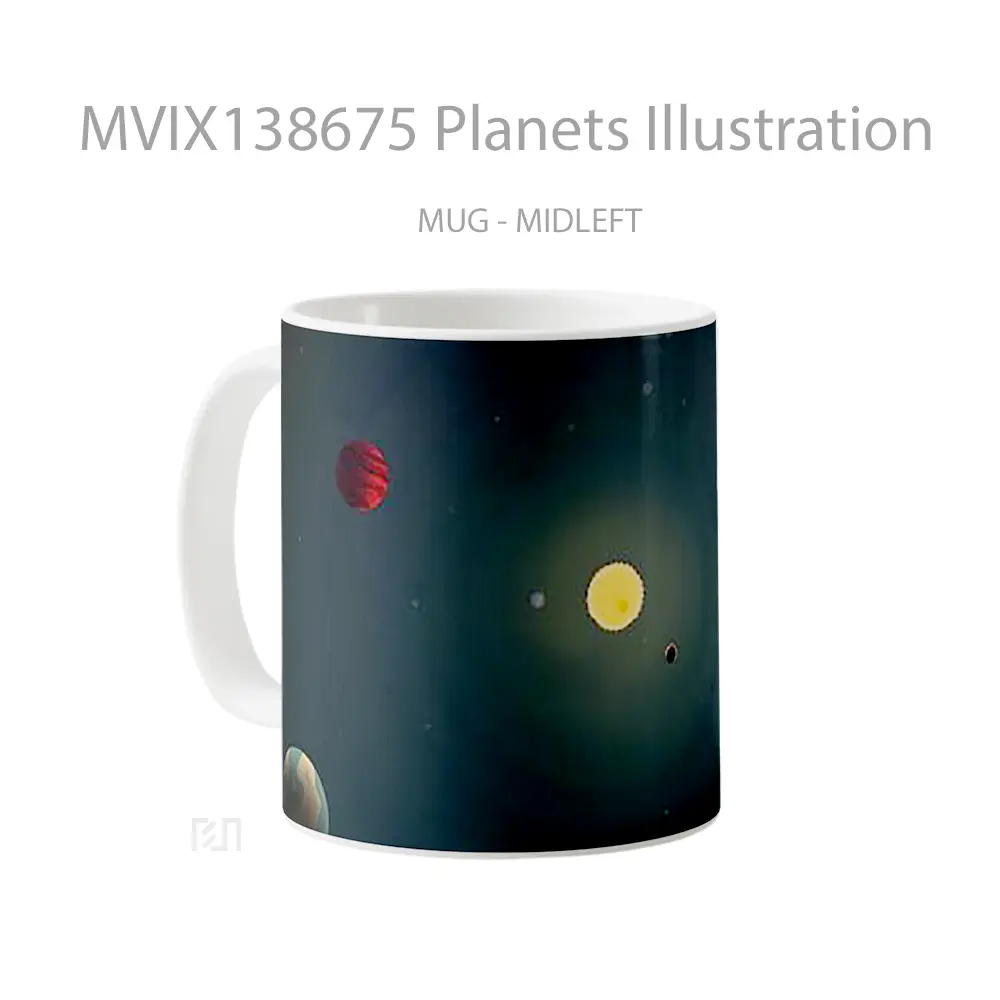 Mug Planets Illustration Gelas Seni Modern - All-side / Desain
