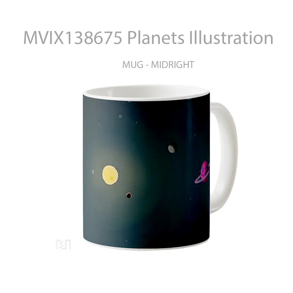 Mug Planets Illustration Gelas Seni Modern - All-side / Desain