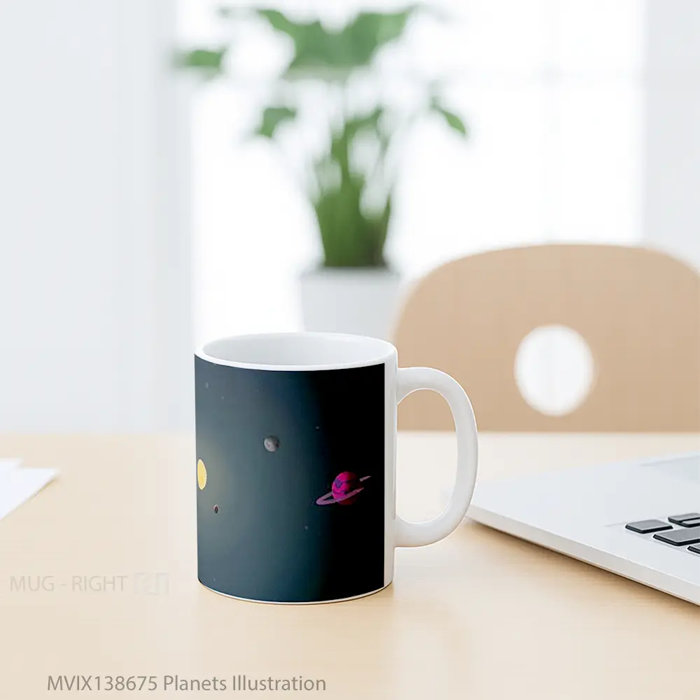 Mug Planets Illustration Gelas Seni Modern - All-side / Desain