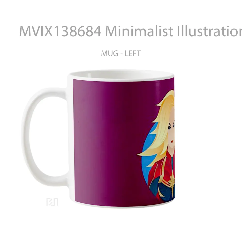 Mug Minimalist Illustration Of Captain Marvel Gelas Superhero - All-side / Desain