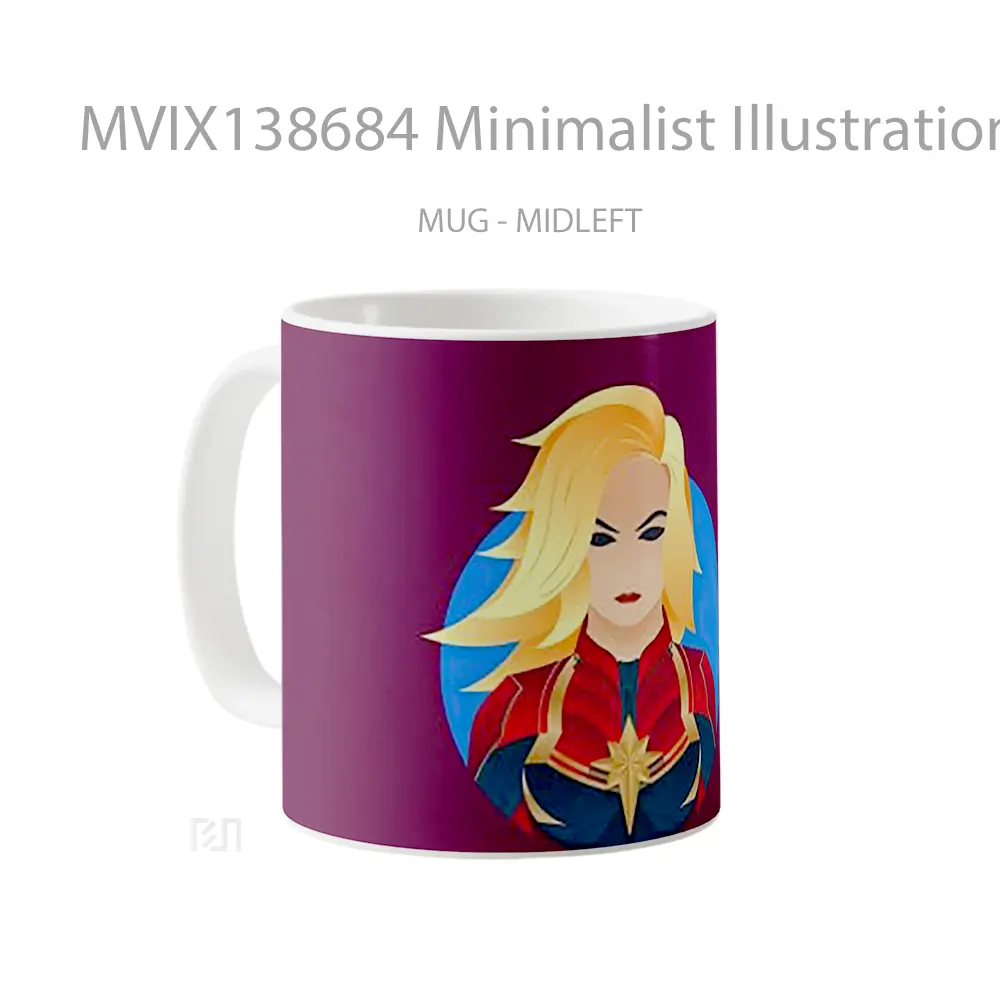 Mug Minimalist Illustration Of Captain Marvel Gelas Superhero - All-side / Desain