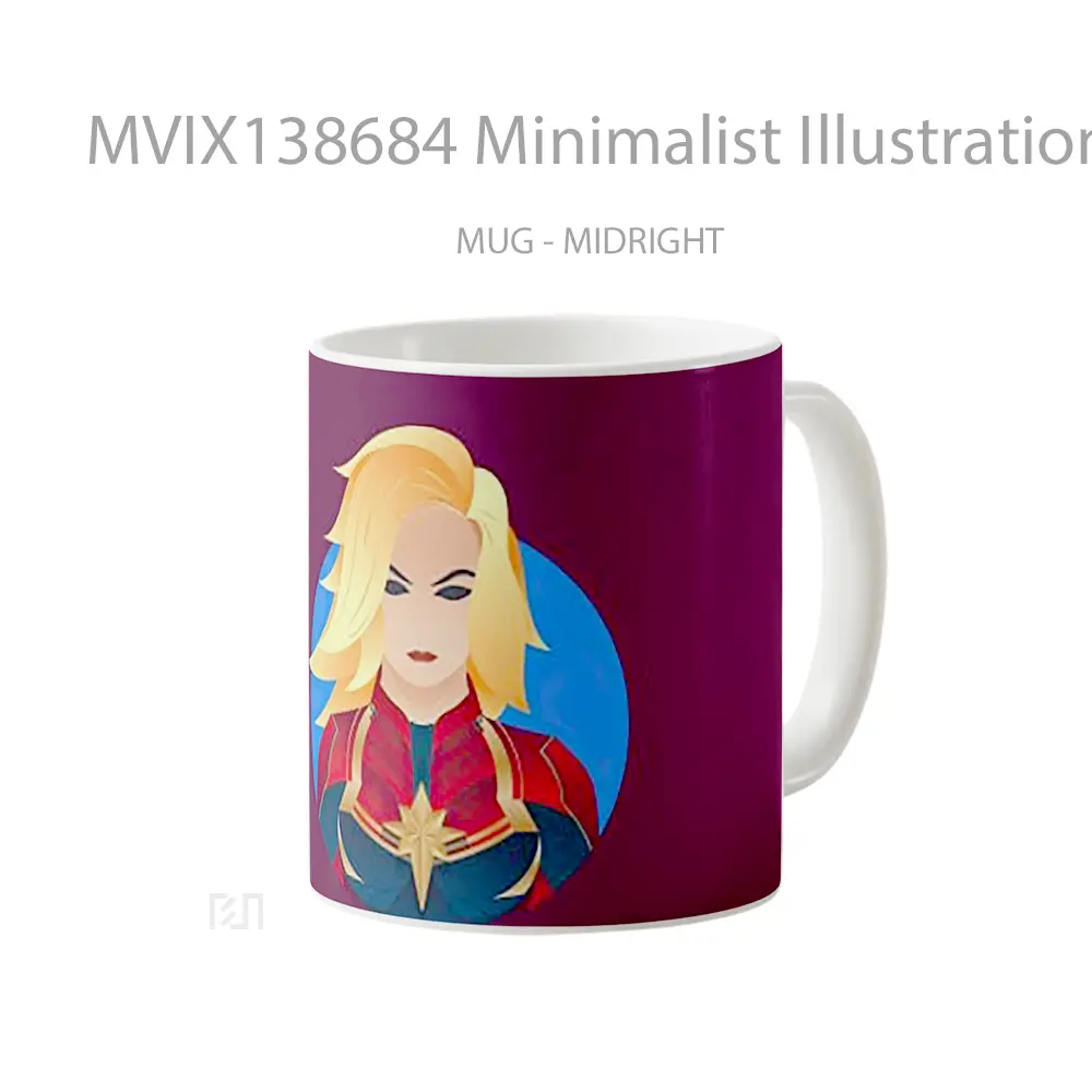 Mug Minimalist Illustration Of Captain Marvel Gelas Superhero - All-side / Desain