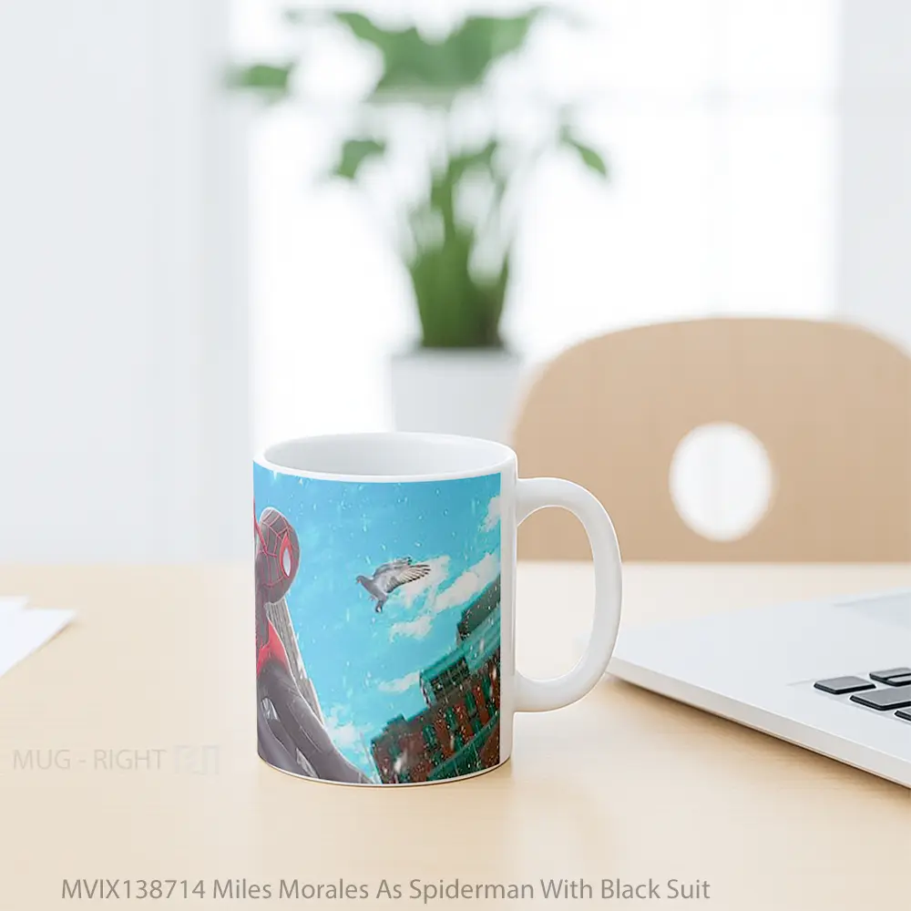 Mug Miles Morales As Spiderman With Black Suit Gelas Superhero - All-side / Desain