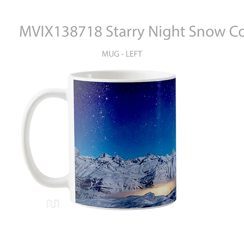 Mug Starry Night Snow Covered Mountains Gelas Pemandangan Alam - All-side / Desain