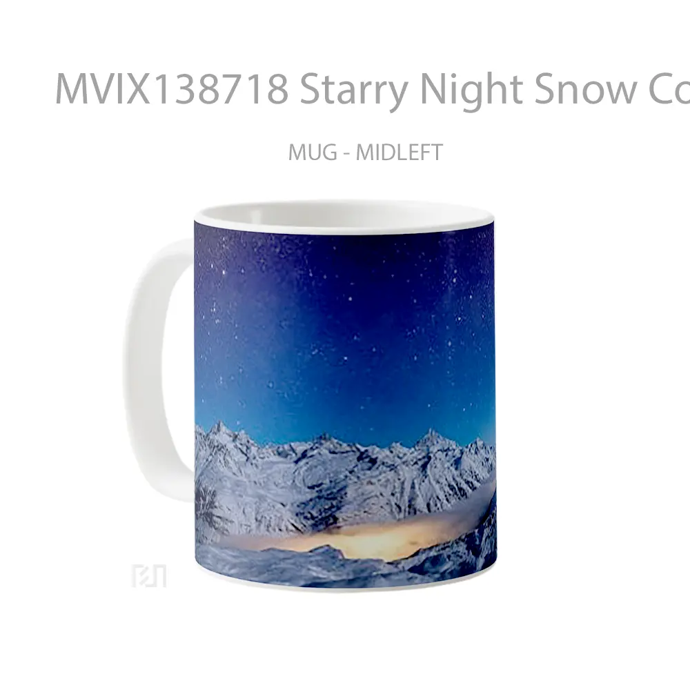 Mug Starry Night Snow Covered Mountains Gelas Pemandangan Alam - All-side / Desain