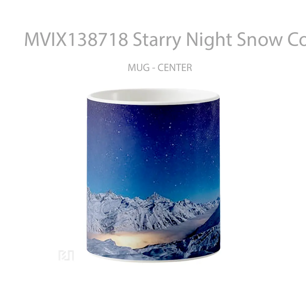 Mug Starry Night Snow Covered Mountains Gelas Pemandangan Alam