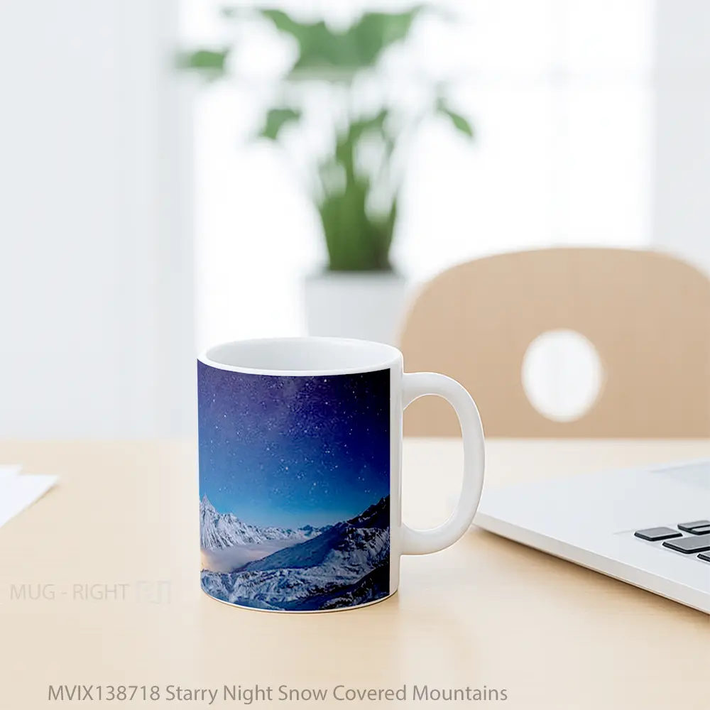 Mug Starry Night Snow Covered Mountains Gelas Pemandangan Alam - All-side / Desain