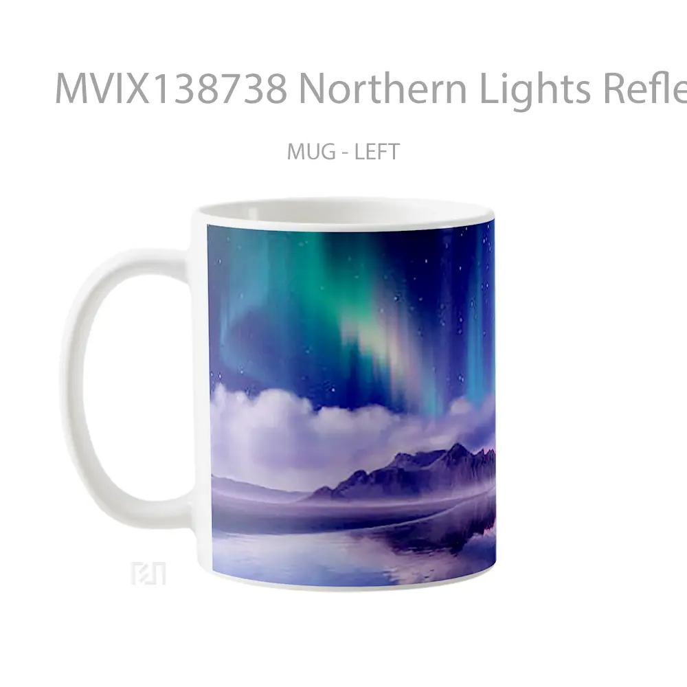 Mug Northern Lights Reflected In Lake In Mountains Gelas Pemandangan Alam - All-side / Desain