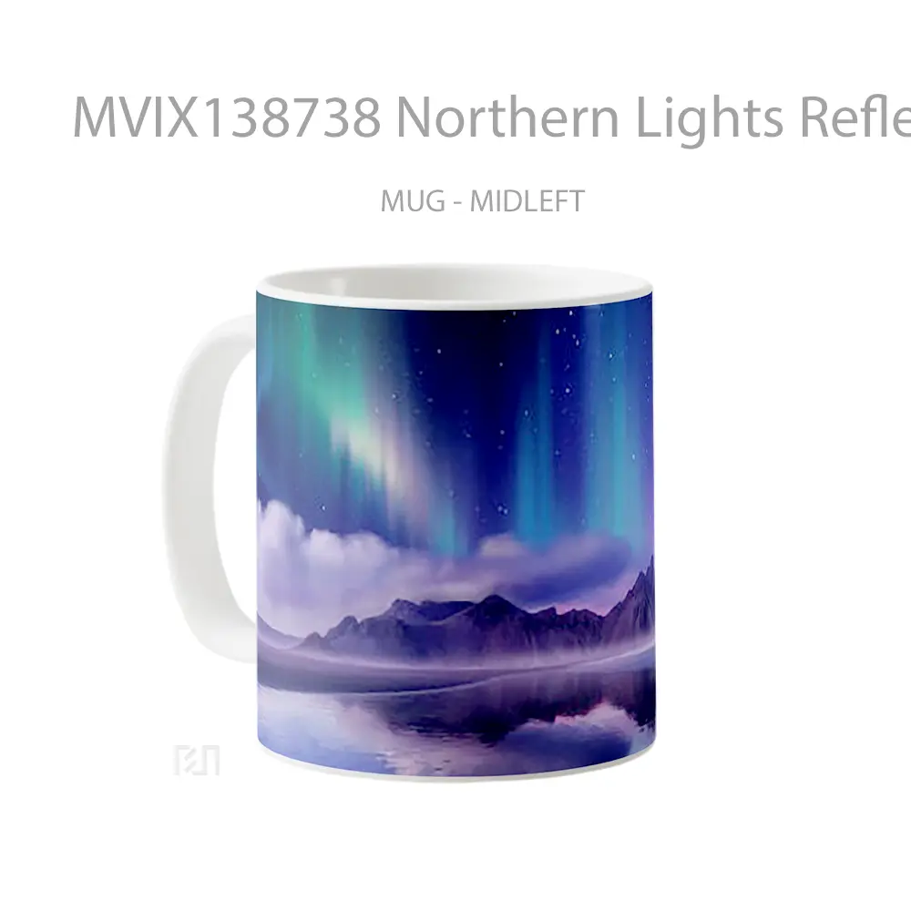 Mug Northern Lights Reflected In Lake In Mountains Gelas Pemandangan Alam - All-side / Desain