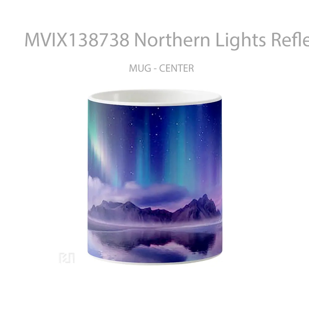 Mug Northern Lights Reflected In Lake In Mountains Gelas Pemandangan Alam