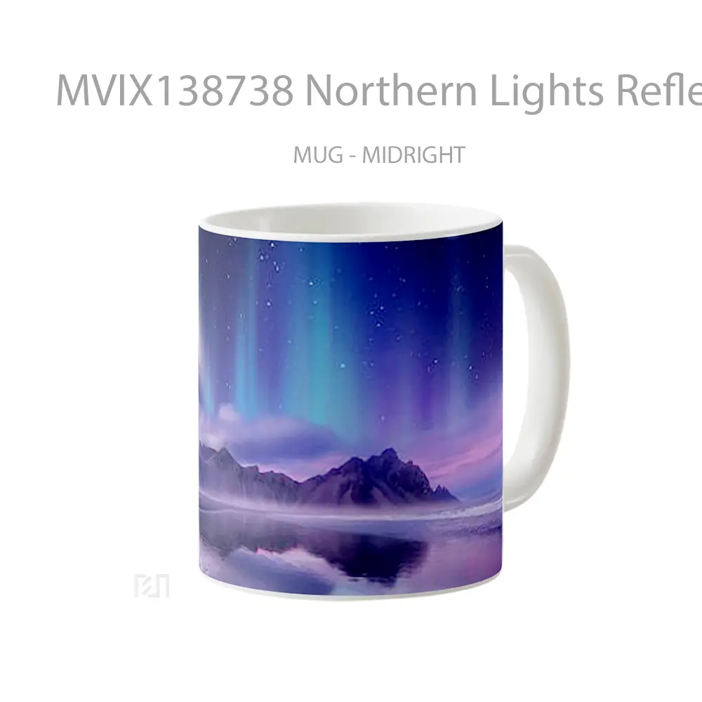 Mug Northern Lights Reflected In Lake In Mountains Gelas Pemandangan Alam - All-side / Desain
