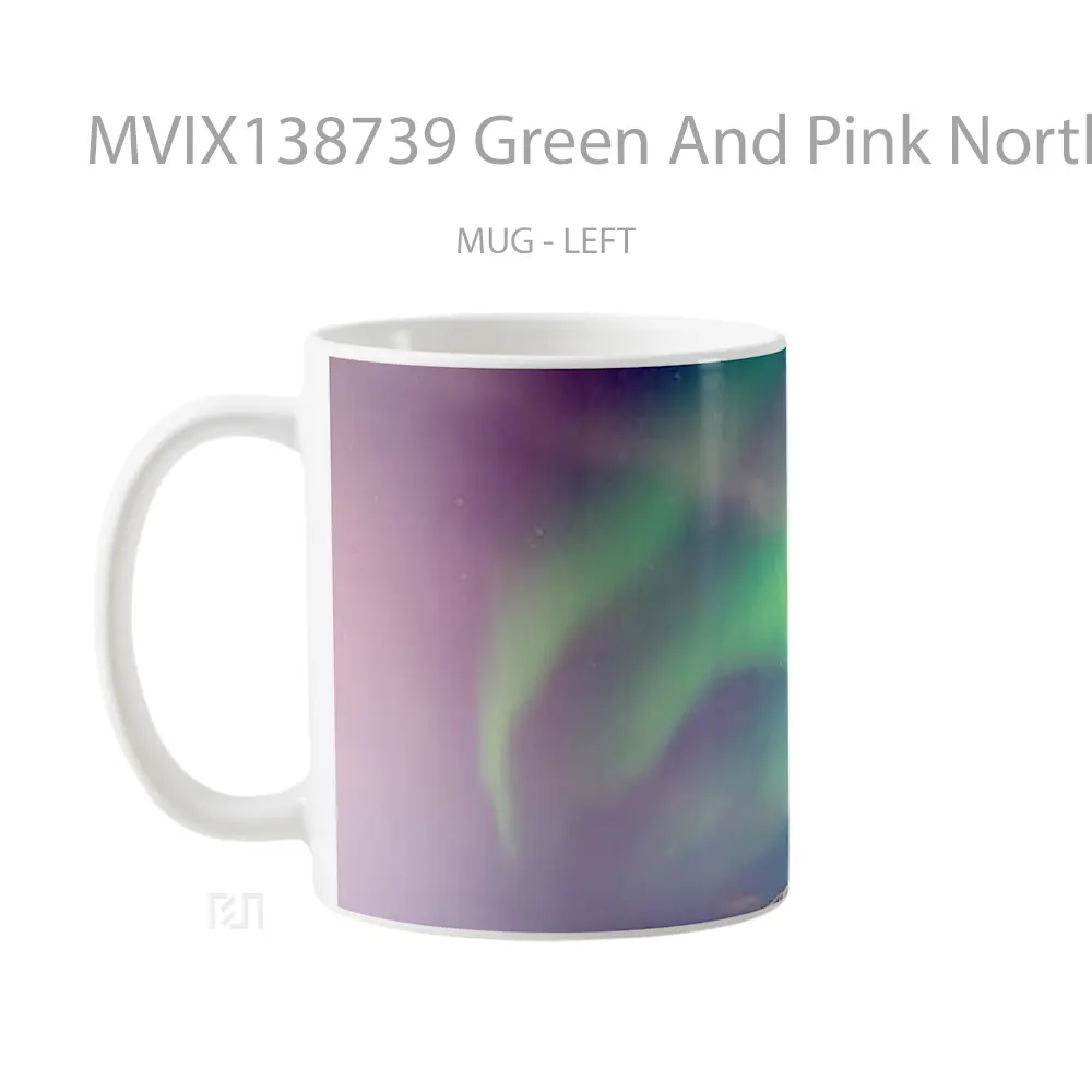 Mug Green And Pink Norther Lights In Island Gelas Pemandangan Alam - All-side / Desain