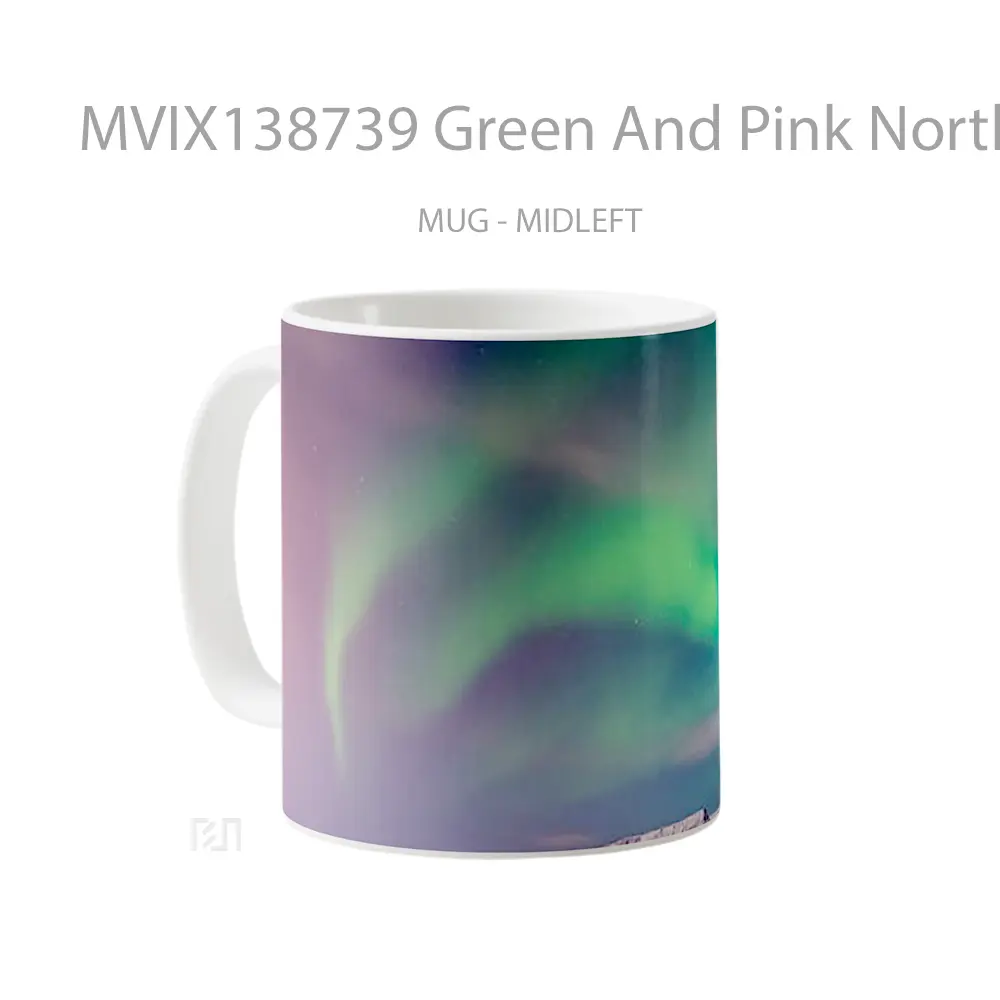 Mug Green And Pink Norther Lights In Island Gelas Pemandangan Alam - All-side / Desain