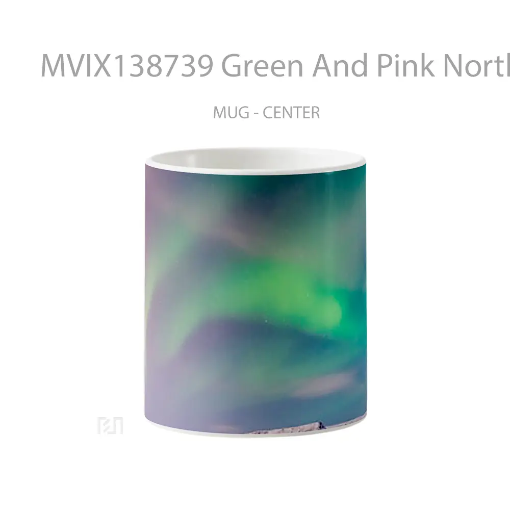 Mug Green And Pink Norther Lights In Island Gelas Pemandangan Alam