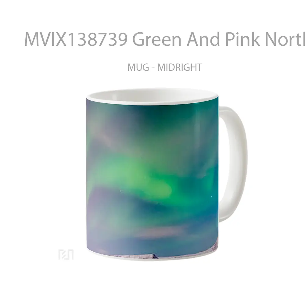Mug Green And Pink Norther Lights In Island Gelas Pemandangan Alam - All-side / Desain