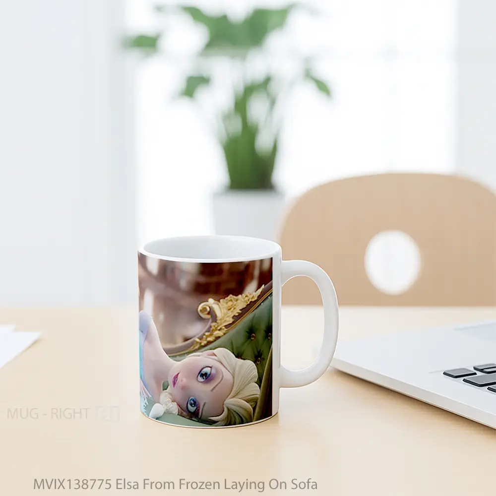 Mug Elsa From Frozen Laying On Sofa Gelas Keramik Unik - All-side / Desain